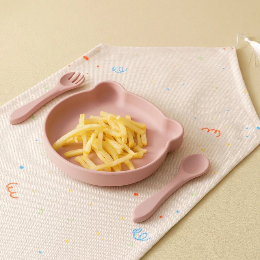 Silicone Baby Feeding Set- BPA Free Suction Bowl, Plate, Spoon & Fork