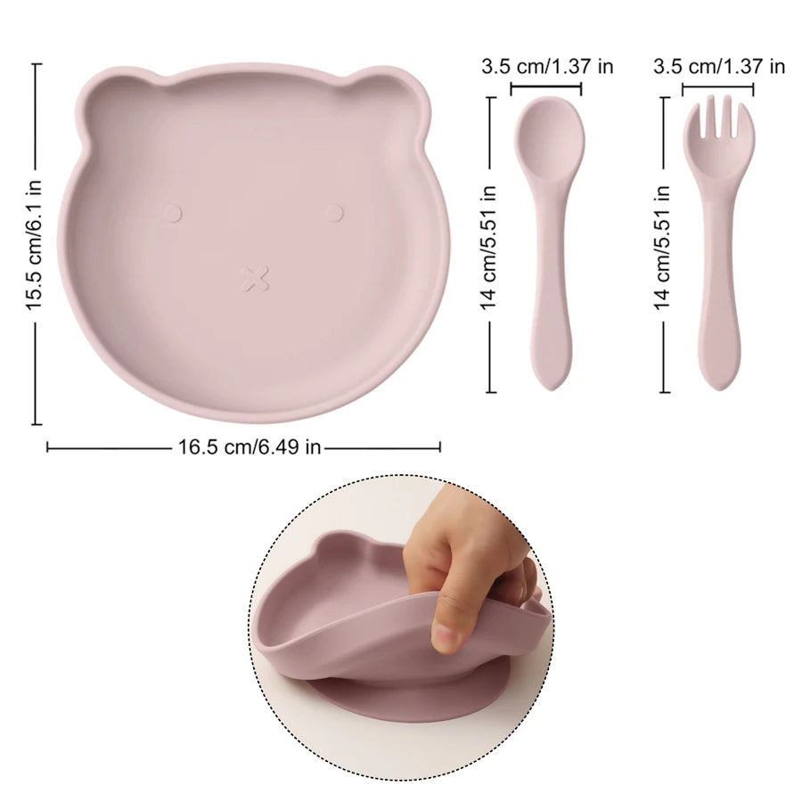 Silicone Baby Feeding Set- BPA Free Suction Bowl, Plate, Spoon & Fork