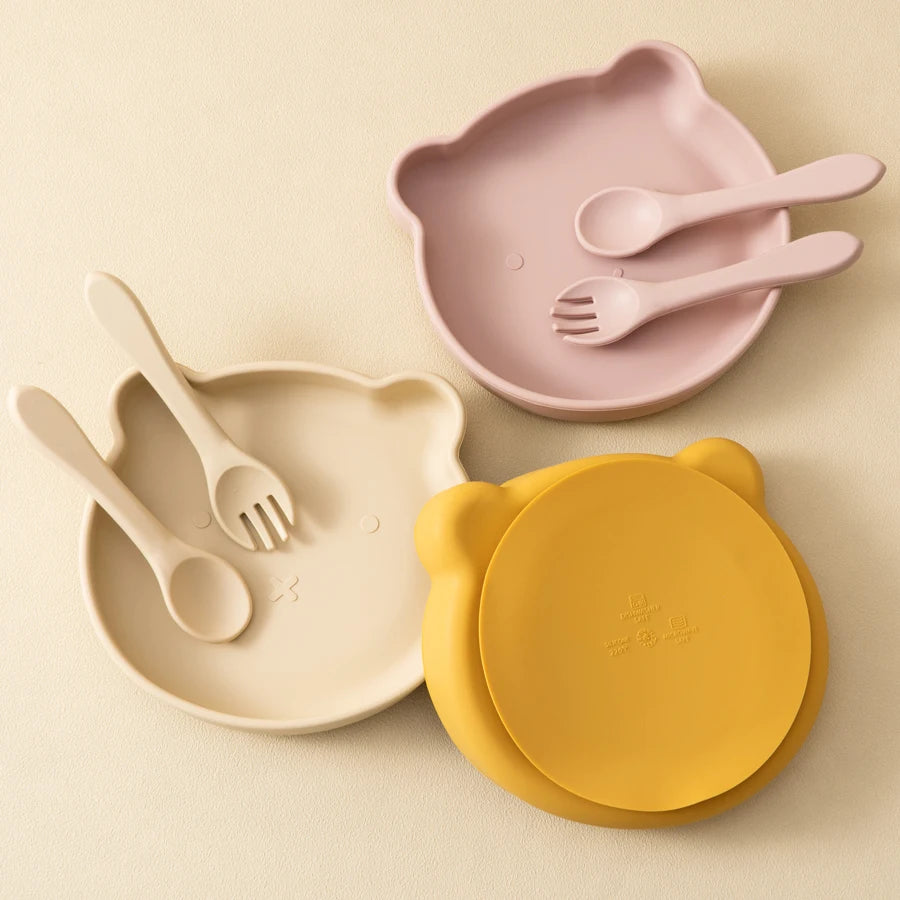 Silicone Baby Feeding Set- BPA Free Suction Bowl, Plate, Spoon & Fork