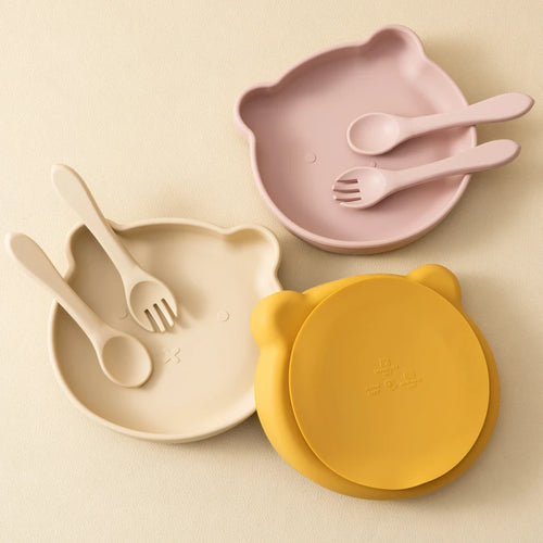 Silicone Baby Feeding Set- BPA Free Suction Bowl, Plate, Spoon & Fork